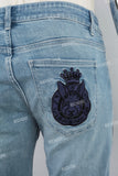 Men's Blue Towel Embroidered Skinny Jeans