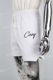 Men's White Embroidered Knit Shorts