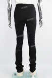 Men's Black Printed Knit Stacked Pants