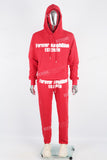 Men's red printed hooded sweatshirt knitted trousers