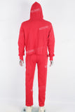 Men's red printed hooded sweatshirt knitted trousers