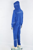 Men's blue printed hooded sweatshirt knitted trousers