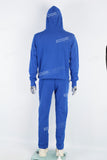 Men's blue printed hooded sweatshirt knitted trousers