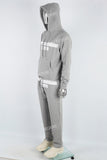 Men's gray printed hooded sweatshirt knitted trousers