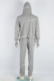 Men's gray printed hooded sweatshirt knitted trousers