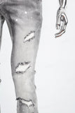 Men's Gray Cut Patchwork Stacked Flared Pants
