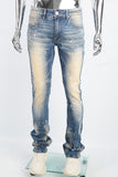 Men's blue distressed washed and painted flared pants