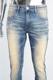 Men's blue distressed washed and painted flared pants