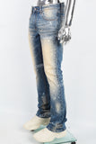 Men's blue distressed washed and painted flared pants