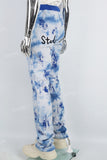 Men's blue distressed tie-dye gauze quilted knit pants