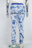 Men's blue distressed tie-dye gauze quilted knit pants
