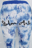 Men's blue distressed tie-dye gauze quilted knit pants