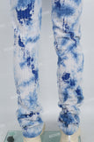 Men's blue distressed tie-dye gauze quilted knit pants