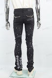 Black Embroidered Pocket Stud Drill Stack Jeans