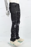 Black Embroidered Pocket Stud Drill Stack Jeans