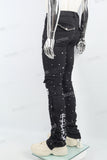 Black Embroidered Pocket Stud Drill Stack Jeans