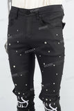 Black Embroidered Pocket Stud Drill Stack Jeans