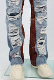 Blue Seahorse Hair Stitching Ripped Stitching Man Stack Jeans