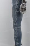 Blue side thorn laser print Mans Jeans Skinny