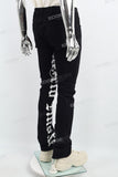 White Gothic Letters Inside Beta Print Black Mans Stcak Jeans