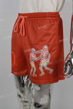Orange Mesh Skull Print Mans Shorts