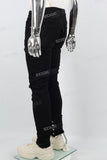 Black Inner Foot Button Split Ripped Mans Skinny Jeans