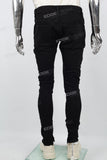 Black Inner Foot Button Split Ripped Mans Skinny Jeans