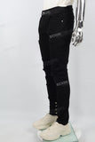 Black Inner Foot Button Split Ripped Mans Skinny Jeans