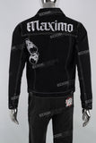 Black Skull Embroidered Men's Denim Jacket