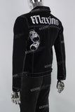 Black Skull Embroidered Men's Denim Jacket