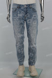 Las Vegas Laser Print Logo Blue Men's Straight Jeans