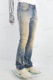 Men's Flare Jeans With Blue  Distressed Spray