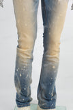 Men's Flare Jeans With Blue  Distressed Spray