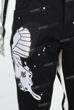 Black and White Splicing Spray Butterfly Embroidery Mans Stack Jeans