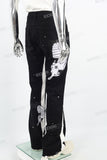 Black and White Splicing Spray Butterfly Embroidery Mans Stack Jeans