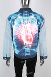 Blue Digital Print Panel Denim Jacket