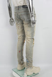 Blue Distressed Ripped Embroidered Spray Skinny Jeans