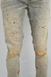 Blue Distressed Ripped Embroidered Spray Skinny Jeans