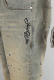 Blue Distressed Ripped Embroidered Spray Skinny Jeans