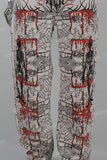 Mans White Skull Print Cargo Pocket Baggy Jeans
