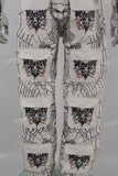 Mans White Skull Print Cargo Pocket Baggy Jeans