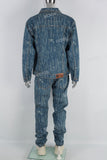 Blue Radiant Print Long Sleeve Denim Jacket Set