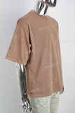 Brown Printed Distressed Washed Men's T-shirt
