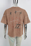 Brown Printed Distressed Washed Men's T-shirt