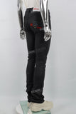 Black Embroidered Mans Stack Leather Pants