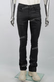 Black Embroidered Mans Stack Leather Pants