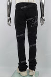Black printed embroidered Stack Jeans