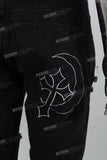 Black printed embroidered Stack Jeans