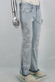 Light blue hot diamond embroidery men's flared jeans