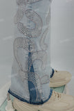 Light blue hot diamond embroidery men's flared jeans